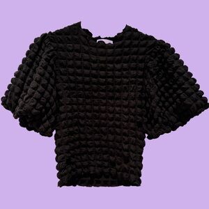 🍒 ERI & ALI - Black Bubble Popcorn Textured Stretchy Puff Sleeve